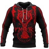 YCYR Unisex 3D Druck Wolf Hoodie, Nordisch Wikinger Fenrir Valknut Schädel Rune zur Seite Fahren Sweatshirt, Männer Casual Langarm Harajuku Streetwear,Hoodie,M