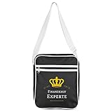 Multifanshop® Retrotasche schmal - Finanzkauf Experte - schwarz - Schultertasche Umhängetasche T