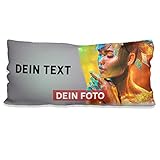 Sunnywall® Kissen selbst gestalten mit eigenem Foto – Fotokissen individuell personalisiert Foto Layout (80 x 40 XXL Wunschtext + Wunschfoto grau, weiß flauschig samtweich)