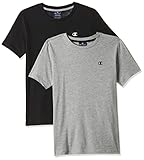 Champion Jungen Legacy Classic C-Logo T-Shirt, Helles Heather Grey und Schwarz, 15-16 Jahre (2er Pack)