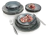 Sänger Tafelservice Darwin 12 teiliges Geschirr-Service für 4 Personen aus Steingut, Speise-, Dessertteller und Schalen, erweiterbar, Alltag, besonderes Dinner, Frühstück, Outdoor Teller S