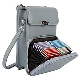 Handytasche zum Umhänge,Aeeque Handytasche mit Geldbörse zum Umhängen Leder,Handy Umhängetasche Damen Reisepass 24 Kartenfächer RFID & NFC Schutz,Smartphone Tasche zum Umhängen für Handy 7 Zoll, B
