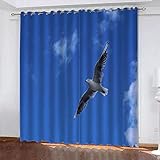 TTBBBB Blickdicht Vorhang Für Schlafzimmer Blau Vogel 1 B 140 x H 160 cm Gardinen Verdunkelungsvorhang Schlafzimmer Kinderzimmer Thermovorhang Fensterdekoration 3D Muster Ösen schal 2Er S