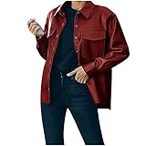 Schwarz Lederhemd Bikerjacke Damen Retro Punk Übergroßer PU Lederblazer Hemd Gotische Blusenjacke Langarm Einreiher Kunstleder Blusen Vintage Metallknopf Lederjacke Cool Motorrad Oberteil Clubw