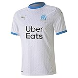 PUMA Herren Olympique Marseille Saison 2021/22 Home Trikot Replica with Sponsor T-Shirt, White-Bleu Azur, S