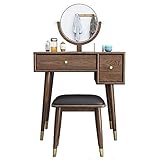 TONGSH Vanity Set mit runden Spiegel, Holz Make-up Eitelkeit Frisierkommode Dresser Schreibtisch mit 2 Schubladen und Cushioned Hocker for S