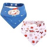 CITÉTOILE Dreieckstuch Baby mit Weihnachtsmuster Baby Spucklätzchen Baumwolle, Sabberlätzchen Baby Musselin Halstuch Saugstark, Sabbertuch Druckknop