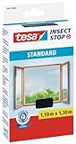 tesa Insect Stop STANDARD Fliegengitter für Fenster - Insektenschutz zuschneidbar - Mückenschutz ohne Bohren - 1 x Fliegen Netz anthrazit - 110 cm x 130