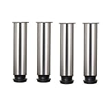 Drenky 4 Stück Möbelfüße Metall Tischbeine Metall 20cm Rund Edelstahl Gebürstet möbelfüße verstellbar Tischbeine Höhenverstellbar Gesamthöhe 200mm-215mm Kommen Mit Edelstahlschrauben für Möbel Projek