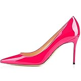 Divanne Pumps Schuhe Damen Sexy Mittelabsatz Stiletto Schuhe Pointy Toe Slip On Büro Pumps für Party Kleid, Rose-patent, 38 EU