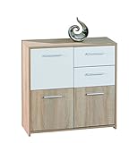 Inter Link Kommode Sideboard Beistellschrank Highboard Anrichte KFB-Board Sonoma-Eiche Nachbildung Weiss BxHxT: 77 x 77 x 30