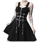 Reißverschluss Leder Schwarz Punk Kleid Damen Mittelalter Retro Gothic Kleid 50s Renaissance Cosplay Dress Armellos Schulterfrei Bandage Vintage Steampunk Kleider Party Festlich Karneval Kostü