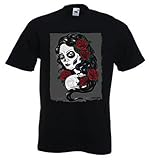 Day of The Dead Girl Sugar Skull Tattoo T-Shirt (Größen S – XXXL), Schwarz, daydead_Girl_Tattoo_MB5