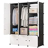 BRIAN & DANY Kleiderschrank aus 12 Würfeln, modularer Speicher-Organisator Kunststoffschrank mit Türen & 2 Aufhängern, tiefere Fächer als normal (45 cm vs. 35 cm) fü