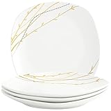 ADDTREE 24,9 cm – Set mit 4 weißen Porzellan-Tellern in Goldzweigform, Tafelservice aus Porzellan, D