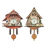TISHITA 2xKuckucksuhr Holz Vogel Kuckuck Uhr Zeit Dekoration Wand Dekor O