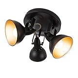 Briloner Leuchten Deckenleuchte, Rondell mit 3 Dreh-und Schwenkbaren Spots Im Retro/Vintage Design, 40 W, Durchmesser 21 cm Metall E14, Schwarz-gold 21 x 21 x 15.6