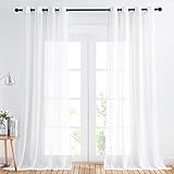 PONY DANCE Wohnzimmer Gardinen Weiss Halbtransparent - 2 Stücke H 245 x B 140 cm Voile Gardinen aus Chiffon Ösenvorhang Halbtransparent Fenster Vorhänge für Schlafzimmer Dekoschals, Pures Weiß