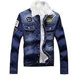 Herren-Jeansjacke, modisch, mit Fleece gefüttert, für den Winter, warme Kleidung, Vintage, Cowboy-Jacken, WISH153 Dunkelblau, L