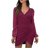 Y56 Mode Frauen Herbst V-Ausschnitt lose Bequeme Feste Langarm kausalen Minikleid 3850 schlanke Slim brautkleid Pailletten-Kleid besserkragen rückenfreiem Erw