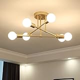 Deckenleuchte LED Schlafzimmerlampe Deckenlampe Kreative Modern Landhaus Stil 6-flammig Eisen Kronleuchter E27 Lampenfassung für Innen Wohnzimmerlampe Kinderzimmer Esszimmer Küche Flur Deko (Gold)