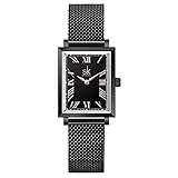 SK Exquisites Klassisches Rechteckgehäuse Armbanduhren für Damen Quadrat Damenuhr Uhren(Classic-Black Mesh)