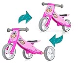 Milly Mally Jake Laufrad mit zwei oder drei Rädern Holzlaufrad von 1 bis 3 Jahren Pink Cowg