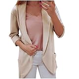 Hipeya Frauen Einfarbig Cardigan Blazer Sakko Damen Wunderschön Langarm Revers Parka Anzugjacke Hipsters Bomberjacke Casual Anzüge Windbreaker Jacke Bequem Herbst Winter Frühling Tailliert M