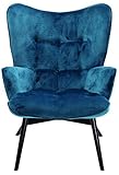 Kare Design Sessel Vicky Velvet, samt blau Loungesessel, TV-Sessel mit dunklem Holzgestell, (H/B/T) 92x59x63