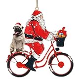 Weihnachtsbaum hängende Ornament Cartoon Weihnachtsmann auf Fahrrädern mit Welpen Hund Statue Figurine Anhänger Tags Weihnachten Urlaub Party Dekoration Weihnachtsmann Ornamente für B