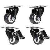 JUNZ Lenkrollen mit Kopfplatte, 4 Stück Schwerlast Industrierollen, Schwarze geräuschlose Möbelrollen aus Nylon (2 Lenkrollen, 2 Bremsrollen)
