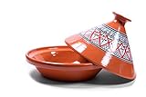 Kamsah Tajine-Topf, handgefertigt, handbemalt, marokkanische Keramik-Töpfe zum Kochen und Eintopfen, Schmortopf, langsamer Kocher (mittelgroß, böhmisches Rot)