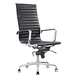 Vivol Madrid Schreibtisch Stuhl Echt Leder Schwarz | Design Bürostuhl Ergonomisch | 100% Leder Bürostuhl 120 kg | Drehstuhl mit R