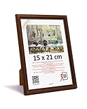3-B Bilderrahmen JENA - dunkel braun - 15x21 cm (A5) - Holzrahmen, Fotorahmen, Portraitrahmen mit Plexig