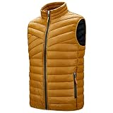 Winter-Weste für Herren und Damen, Herbst-Weste aus Baumwolle, warme Weste, einfarbig, Stehkragen, durchgehender Reißverschluss, gesteppt, ärmellose Jacken, Arbeit, Sport, Golf, gelb, XXXXL