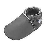 Mejale Baby Neugeborene Weiche Sohle Lederschuhe Kleinkind Krabbelschuhe Jungen Mädchen Laufen Mokassins (12-18 Monate,Hellgrau,L)