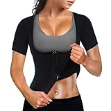 Bingrong Damen Sauna Effekt Anzug Fitness Taille Waist Trainer Neopren Shirt Top für Sport Workout Korsett Heiße Body Shaper XL, Schw