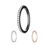 Treuheld® | Schmaler Ring aus 925 Sterling Silber | in Schwarz mit Zirkonia - Kristallen | Ringgröße 48 | Breite 2mm | Damen | Vorsteckring