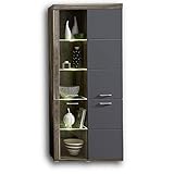 CROWN X Vitrine in Driftwood Optik, Graphit - Moderne Softclose Glasvitrine inkl. LED-Beleuchtung - 87 x 202 x 38 cm (B/H/T)