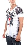 Herren Kurzarm T-Shirt mit Plakativem Front Druck Rundhals Slim Streetwear Shirt 181, Farbe:Weiß, Größe S-3XL:M