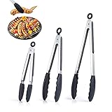 Dreamhigh Grillzange Küchenzange 3er Set aus 18/8 Edelstahl, Zange Küche aus Rostfreim Edelstahl und Silikon, Fleischzange Kochzange mit hitzebeständigen E