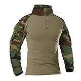 KEFITEVD Herren Combat Shirt Flecktarn US Army Shirt Military Uniform Multicam T-Shirt Bundeswehr Long Sleeve Stehkragen Kampfhemd Outdoor Hemd Männer Dschungel S