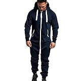 Puimentiua Herren Overall mit Kapuze Trainingsanzug Baumwolle Jogging Anzug Jumpsuit Herren Anzug Einteile Herren Onesie Freizeitanzug M-3XL