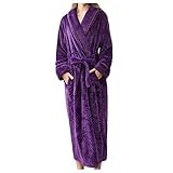 Bademantel Damen Morgenmantel Flanell Flauschig Lang Winter Warm Fleece Elegant Saunamantel mit Gürtel und Tasche Übergrößen Verlängerter Robe Duschmantel mit Blumendruck Nachtwäsche H