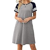 KeYIlowys Damen FrüHling Und Sommer Kurzarm Naht Rundhals Freizeitkleid Raglan äRmel Lose Top D