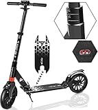 Fast 88® City Roller Scooter Klappbar & Höhenverstellbar Roller Kinder | Big Wheel Scooter Cityroller mit Doppelfederung und Tragegurt, Tretroller für Erwachsene und Kinder (Schwarz)