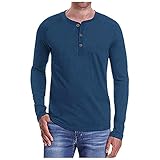 Dasongff Langarmshirt Herren Knopfleiste T Shirt Herren Langarm mit O-Ausschnitt Atmungsaktiv Longsleeve Henley Shirt Slim fit Longshirt Bequemes Freizeithemd Tee Große Größ
