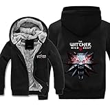 Herren Hoodie Jacke Pullover The Witcher 3: Wild Hunt Print Lässig Winter Stitching Zip Warmes Kapuzen Langarm Sweatshirt Verdikte Polarfleece im Winter,Black-XXL