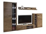 Wohnwand Rango, Design Wohnzimmer Set, Modernes Anbauwand, Schrankwand, Vitrine, TV Lowboard, Mediawand, (mit Beleuchtung, Lefkas Eiche)