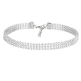 Schmuck Frauen Damen Multi Reihen Strass Choker Halskette Pullover Lange Kette Mit AnhäNger Halsband Hochzeitsschmuck Silberfarben Brautschmuck Kristall-Halsk